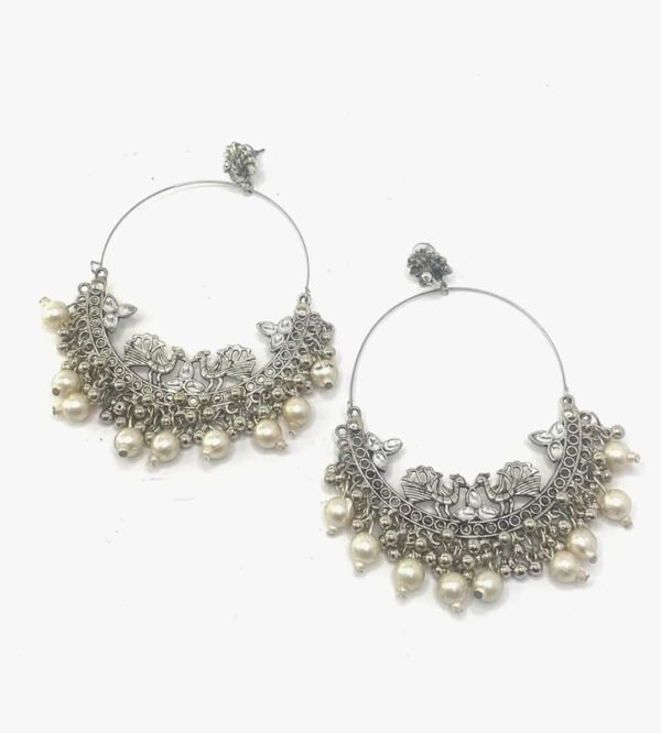 Pearl Chandbali Oxidised Earrings - Image 2