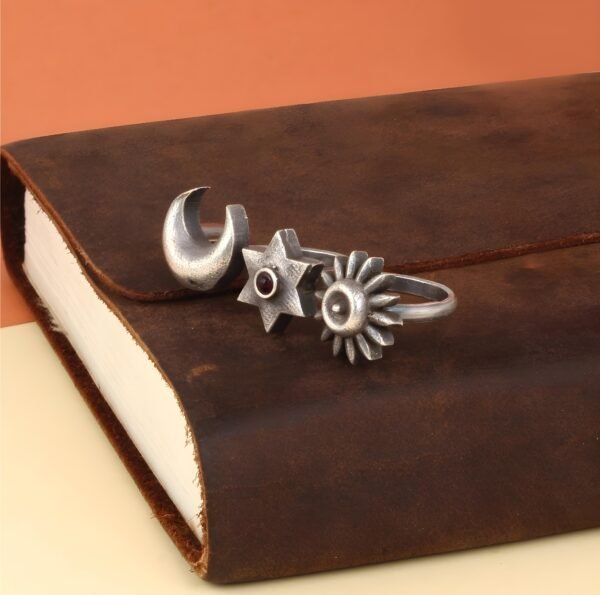 Silver Replica Chand Sitara 3 Finger Ring - Image 2