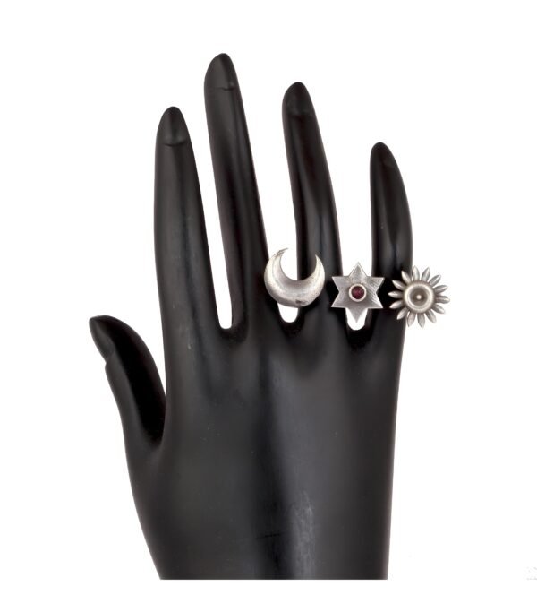 Silver Replica Chand Sitara 3 Finger Ring - Image 5