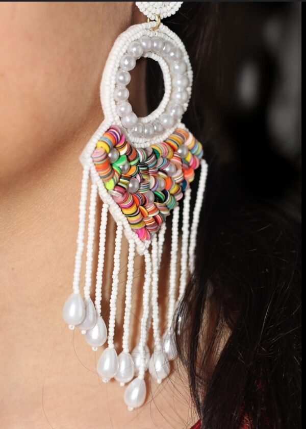 Multi Color Handmade Beaded Earrings - Image 2