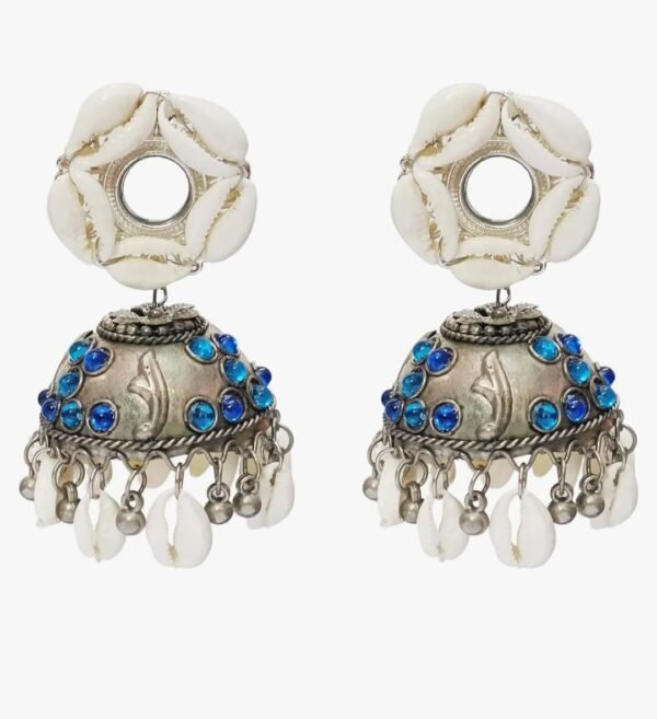 Shell Work Bollywood Style Jhumka Earrings - Image 4