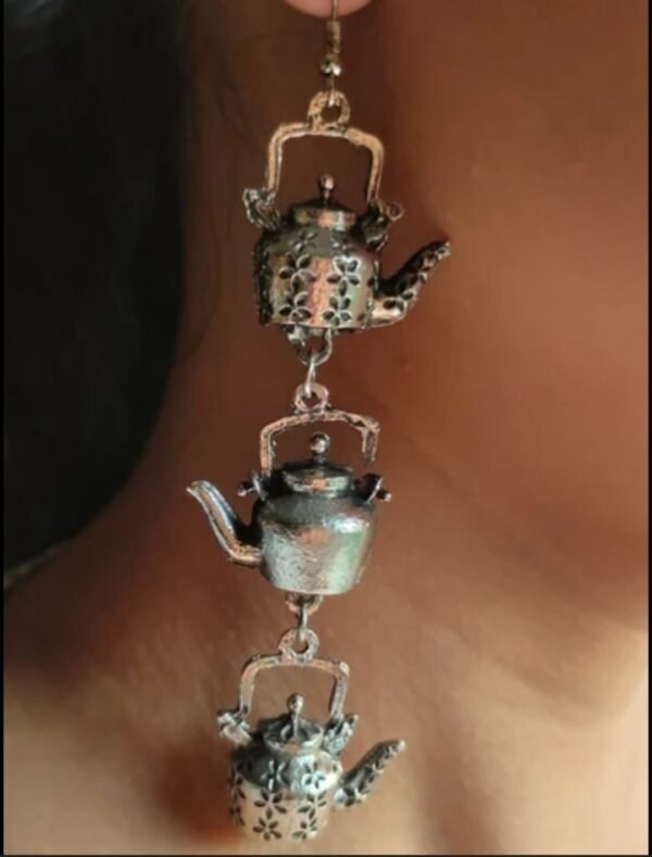 Oxidised Trendy Layered Chai Kettle Danglers - Image 4