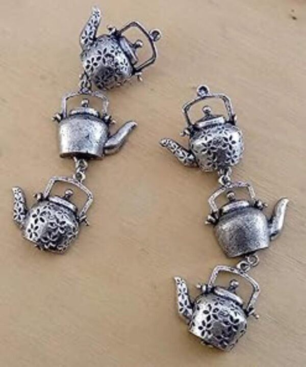 Oxidised Trendy Layered Chai Kettle Danglers - Image 2