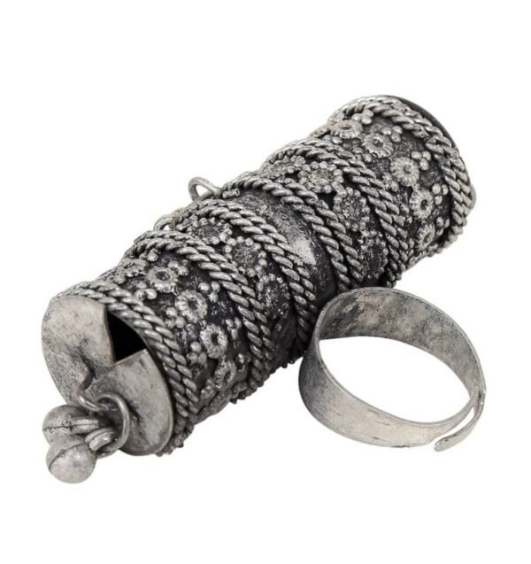 Oxidised Antique Ghungharu Finger Ring - Image 3