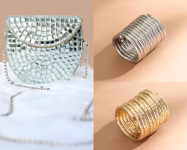 Mirror Handbag (Mini) Spiral Viral Gold and Silver Bracelets (Festive Combo)