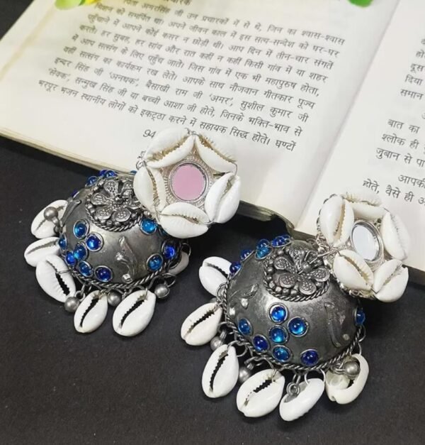 Shell Work Bollywood Style Jhumka Earrings - Image 3