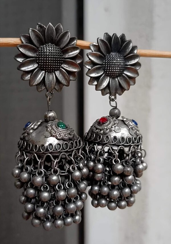 Black Polished Multicolor Jhumka - Image 2