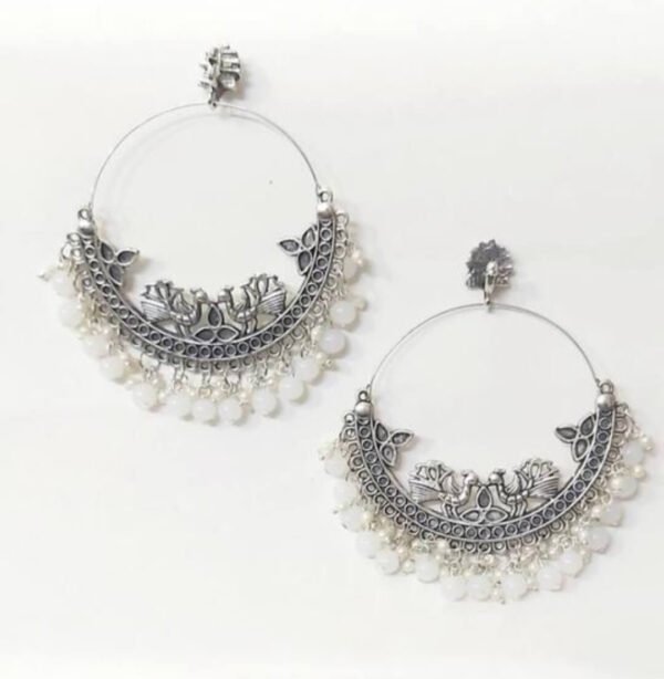 Pearl Chandbali Oxidised Earrings - Image 3