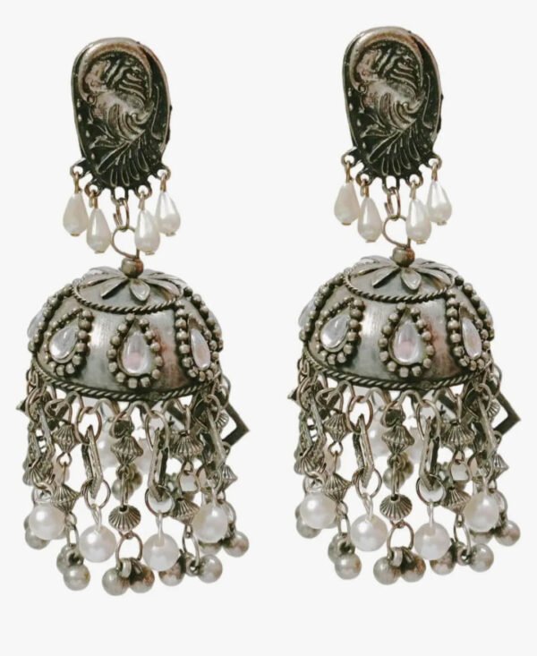 Pearl Black Oxidised Jhumka - Image 2