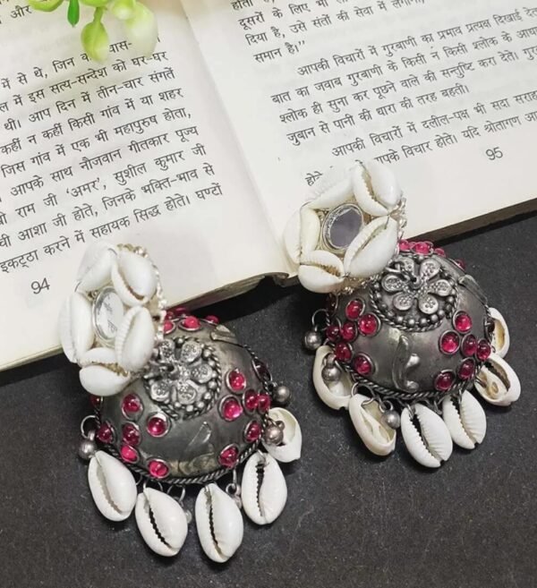 Shell Work Bollywood Style Jhumka Earrings - Image 6