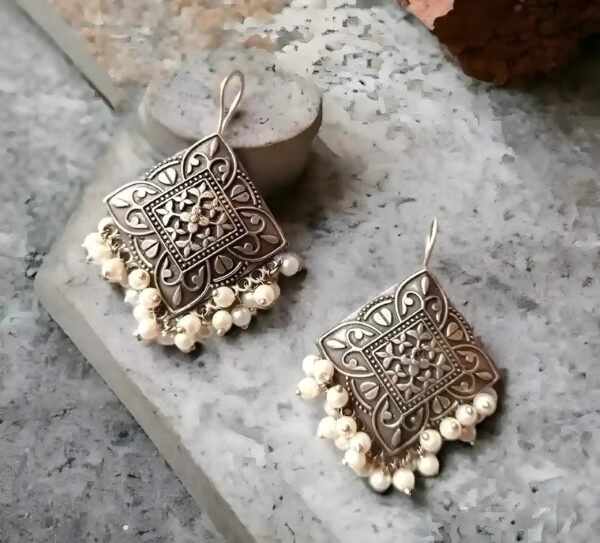 Silver Replica Pearl Earrings - Image 3