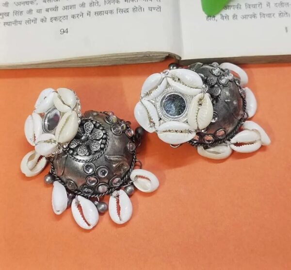 Shell Work Bollywood Style Jhumka Earrings - Image 2